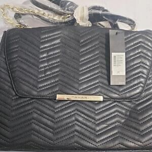 New TAHARI Vegan Leather Soft Shoulder Bag BLACK  Quilted PurseTags retails $109